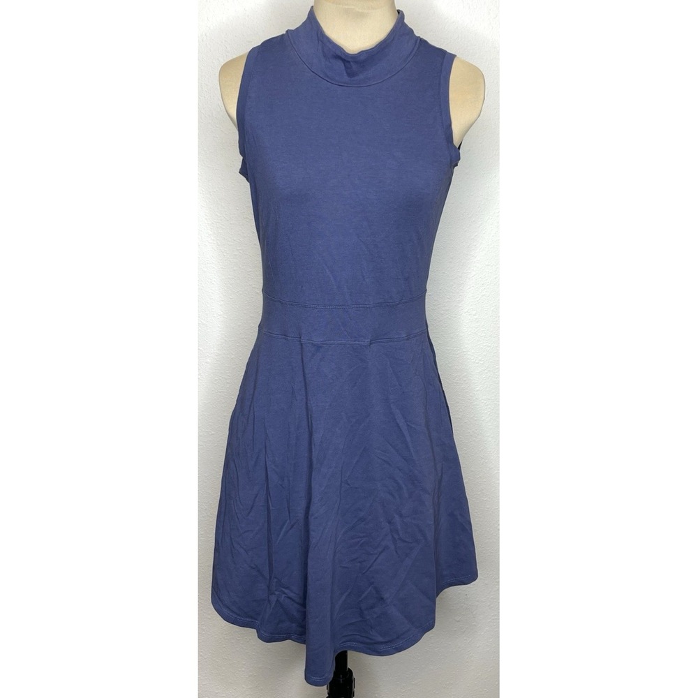 Toad&Co Women Dress Sleeveless Mock Neck Fit Flare Eco XS Blue
